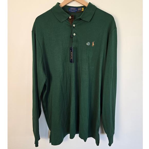 Polo Ralph Lauren Men’s Green Long Sleeve Polo Shirt Size XL Classic Logo - Picture 1 of 3